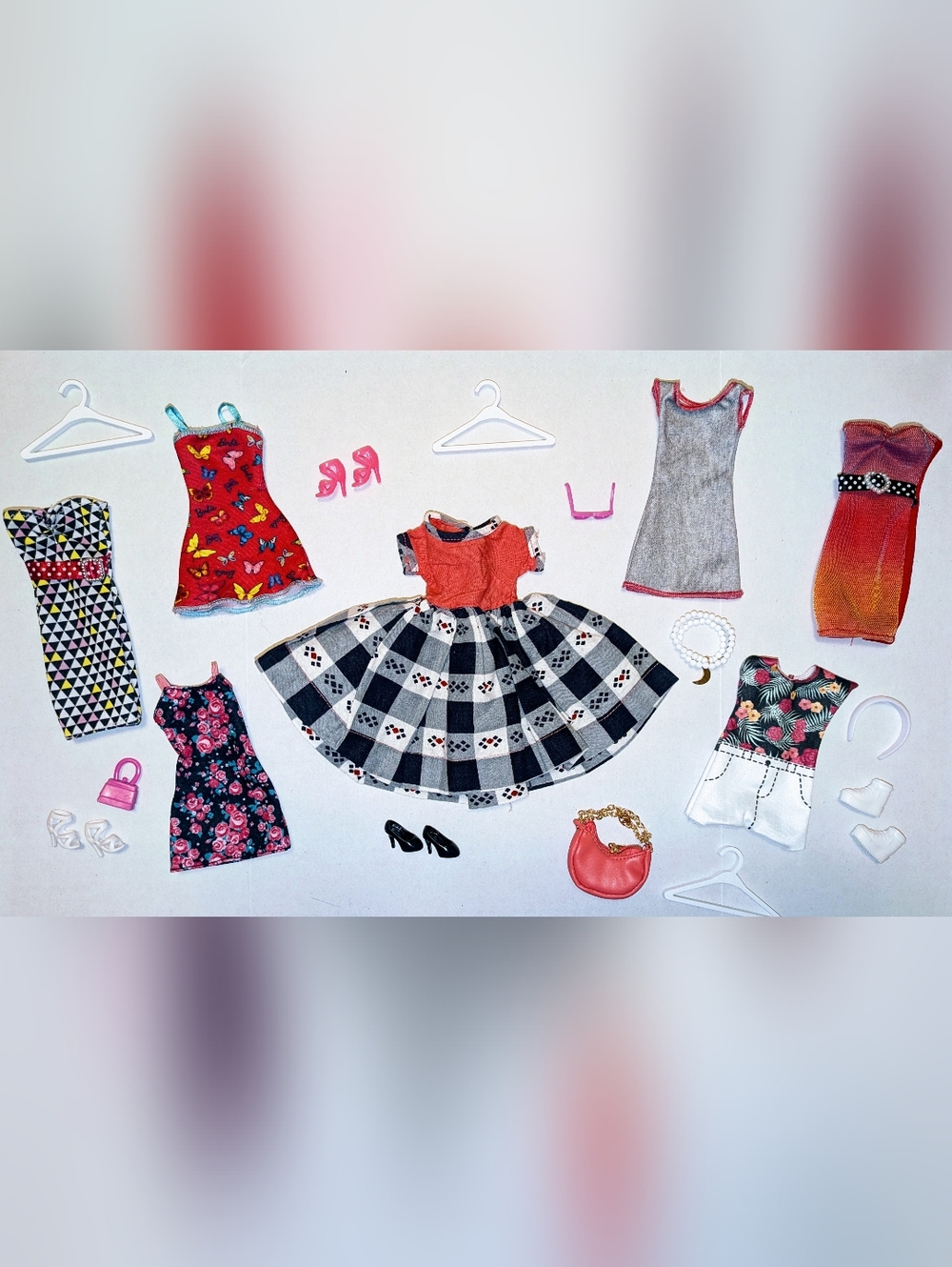 Lot of Barbie Size Clothing, Dark Pink/Black